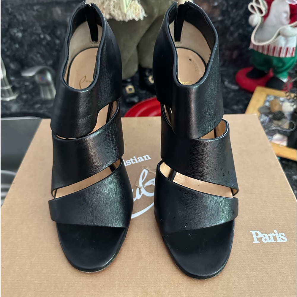 Christian Louboutin Women's Black Leather Cutout Cachottiere Bootie Size 38